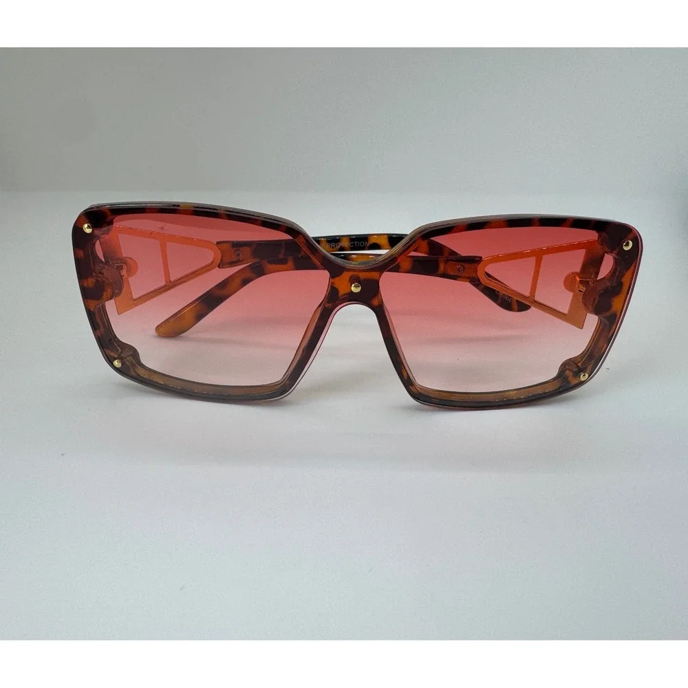 Oversized‎ Square Tortoiseshell Sunglasses Pink Gradient Lens UV400 Retro Gold